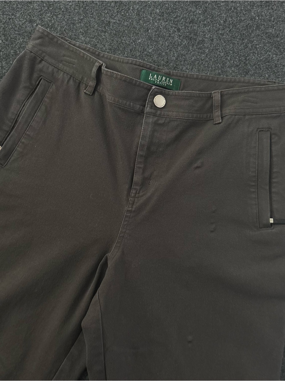 Lauren Ralph Lauren Women’s 10 Petite Pants Black Zip Pocket Straight Twill Flat